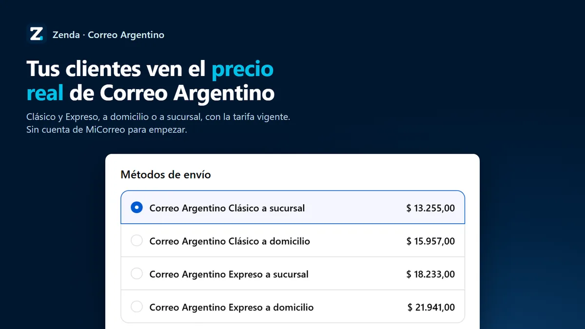 Checkout de Shopify con las tarifas de Correo Argentino a domicilio y a sucursal